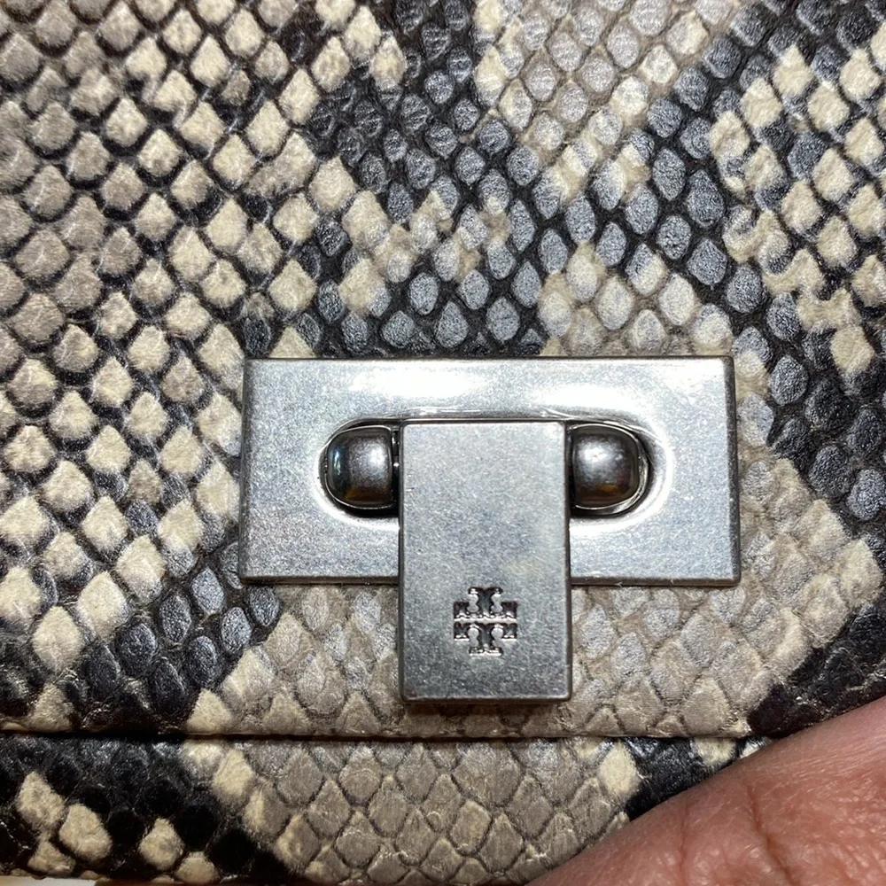 Tory Burch Carmen Embossed Clutch in Natural Snake